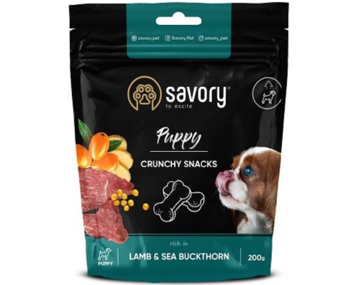 Лакомство для щенков Puppy Crunchy Snacks для здорового роста с ягненком и облепихой 200 г Сейвори Savory