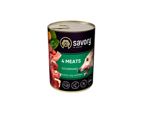 Корм для собак 3+1 консерва Сейвори SAVORY Gourmand 4 вида мяса 200 г