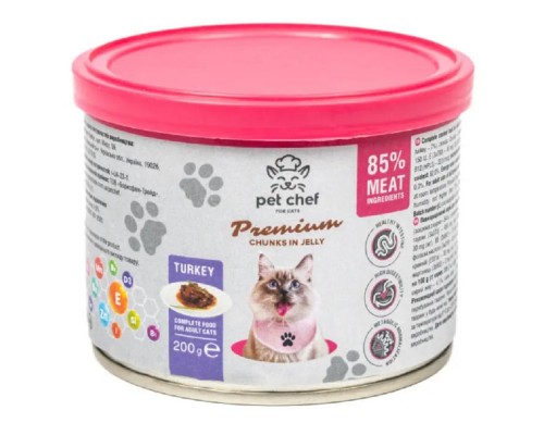 Корм для дорослих котів Pet Chef шматочкі в желе з індичкою 200 г Pet Chef
