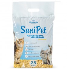 Наполнитель универсальный для котов грызунов и птиц Sani Pet древесный впитывающий 2.5 кг 9 л Природа
