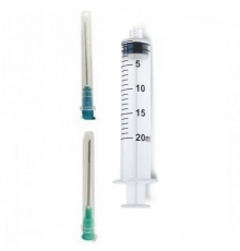 Шприц одноразовый 20 мл Angelmed 3-х компонентный 2 иглы 21G  0,8* 40 мм и 23G 0,6*30 мм "50 Luer Slip Jiangsu