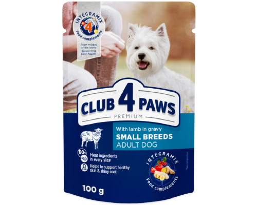 Корм для собак малих порід Adult Dog Small Breeds with Lamb gravy з ягням у соусі 100 г Клуб 4 Лапи