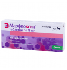 Таблетки для собак и котов Марфлоксин 5 мг при заболеваниях органов дыхания и мочеполовой системы №10 KRKA