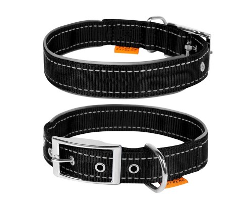 Ошейник для собак Dog Extreme двойной с светоотражающей вставкой Ш 25 мм Д 38-48 см нейлон черный Collar