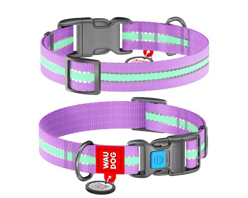 Ошейник для собак Waudog Nylon c QR паспортом светоотражающий Ш 25 мм Д 33-49 см фиолетовый Collar
