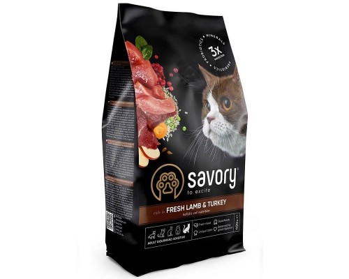 Корм SAVORY сухий для котів з чутливим травленням зі свіжим ягням та індичкою 400 г