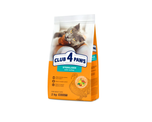 Сухой корм для стерилизованых котов с индейкой Adult Cats Sterilisedl 2 кг Клуб 4 лапы