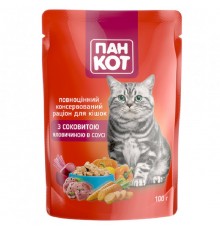 Корм для котов с сочной говядиной в соусе 100 г Пан Кот