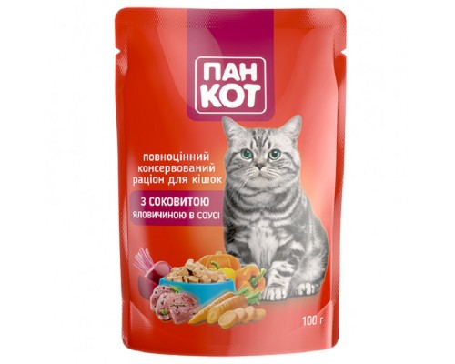 Корм для котів Пан Кіт яловичина у соусі 100 г