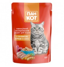 Корм для котів із соковитою куркою у соусі 100 г Пан Кот