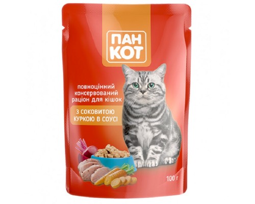 Корм для котов с сочной курицей в соусе 100 г Пан Кот