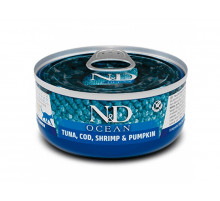 Влажный корм для котов Фармина Farmia N&D Grain Free OCEAN TUNA, COD, SHRIMP & PUMPKIN тунец креветка тыква 70 г