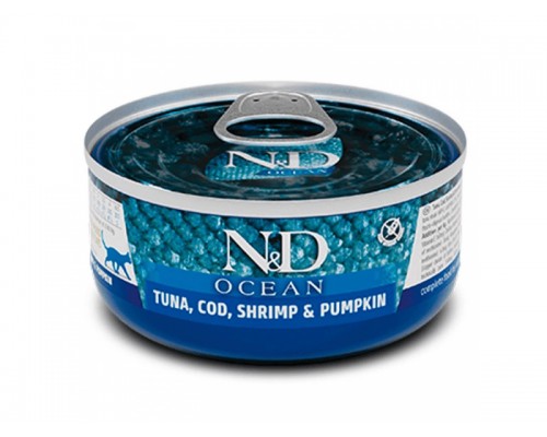 Влажный корм для котов Фармина Farmia N&D Grain Free OCEAN TUNA, COD, SHRIMP & PUMPKIN тунец креветка тыква 70 г