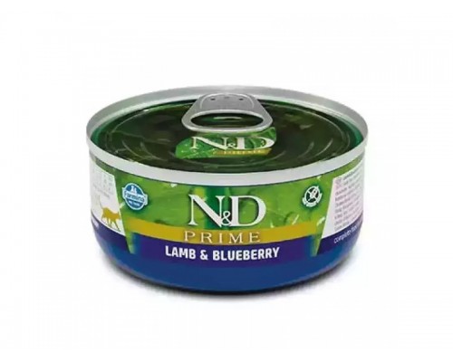 Влажный корм для котов Фармина Farmia N&D Grain Free PRIME LAMB ADULT ягненок черника 70 г
