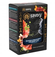 Корм для котов Набор 3+1 Adult Cat Pouch лосось с горошком в соусе 4*85 г Savory