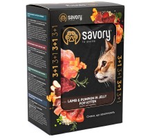 Корм для котят Набор 3+1 Kitten Pouch ягненок с тыквой в желе 4*85 г Savory