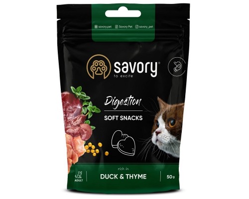 Лакомство мягкое для кошек Digestion Soft Snack Duck & Thyme для улучшения пищеварения с уткой и тимьяном 50 г Savory