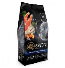 Корм SAVORY сухий для котів довгошерстих зі свіжим лососем і білою рибою 400 г