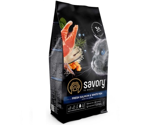 Сухой корм для взрослых котов Gourmand Fresh Salmon & White Fish  со свежим лососем и белой рыбой 400 г Savory