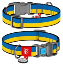 Нашийник для собак нейлоновий WAUDOG Nylon з QR паспортом, малюнок "Colors of freedom", пластиковий фастекс, M, Ш 20 мм, Дов 28-40 см/4502-4020