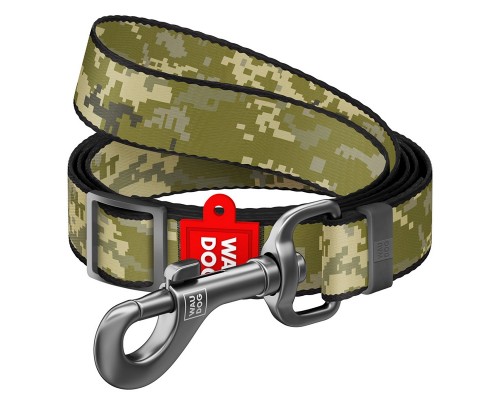 Повідець для собак з нейлону регульований WAUDOG Nylon малюнок "Мілітарі", розмір M, Ш 20 мм, Д 152-183 см/371-4026																