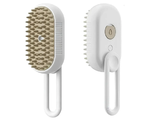 Паровая щетка массажер с ручкой Steamy Brush E-W3317 для вычесывания собак и кошек с паровым распылителем белая Китай