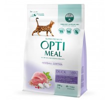 Сухий корм для котів з ефектом виведення вовни Duck Hairball Control з качкою 200 г + 100 г  Optimeal