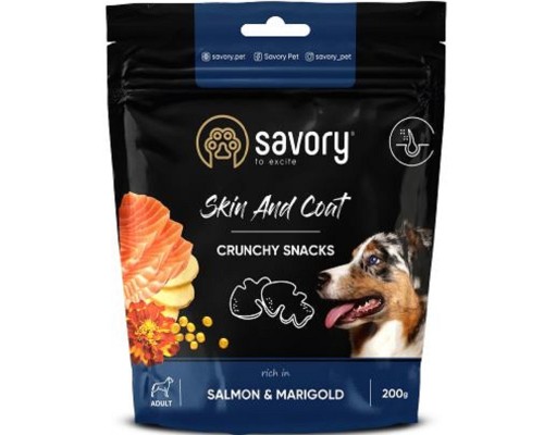 Лакомство для собак Skin And Coat Crunchy Snacks для здоровья кожи и шерсти с лососем и бархатцами 200 г Сейвори Savory
