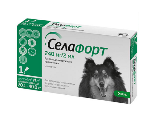 Капли для собак 20,1-40 кг Селафорт от блох и клещей №1 KRKA
