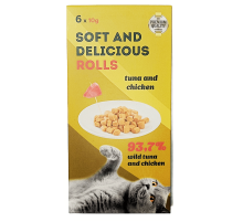 Лакомство для котов Нежные роллы Premium Quality с курицей и тунцом в стиках 6 х10 г Lucky Star