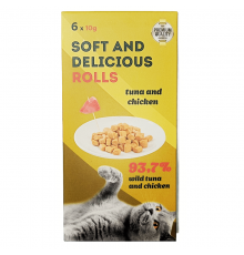 Лакомство для котов Нежные роллы Premium Quality с курицей и тунцом в стиках 6 х10 г Lucky Star