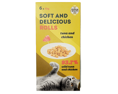 Лакомство для котов Нежные роллы Premium Quality с курицей и тунцом в стиках 6 х10 г Lucky Star