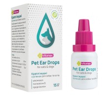 Капли ушные для собак и котов Pet Ear Drops суспензия 15 мл Vitomax