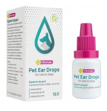 Капли ушные для собак и котов Pet Ear Drops суспензия 15 мл Vitomax