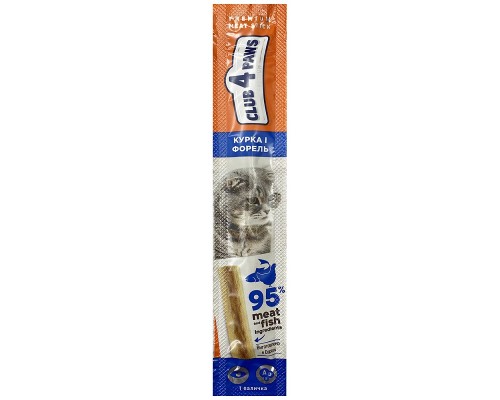 CLUB 4 PAWS М'ясна паличка преміум курка та форель ласощі для котів 5 г