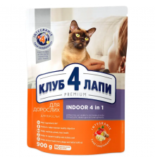 Сухой корм для взрослых котов Adult Cats Indoor 4 in 1 живущих в помещении 900 г Клуб 4 лапы