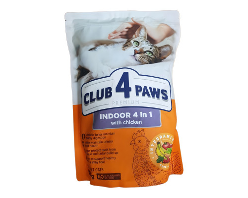 Сухой корм для взрослых котов Adult Cats Indoor 4 in 1 живущих в помещении 900 г Клуб 4 лапы