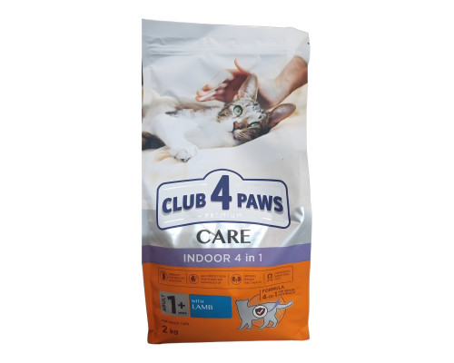Сухой корм для взрослых котов Adult Cats Indoor 4 in 1 живущих в помещении ягненок  2 кг Клуб 4 лапы