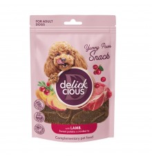Ласощі для собак снеки сушені з ягням, бататом та журавлиною 80г Delickcious