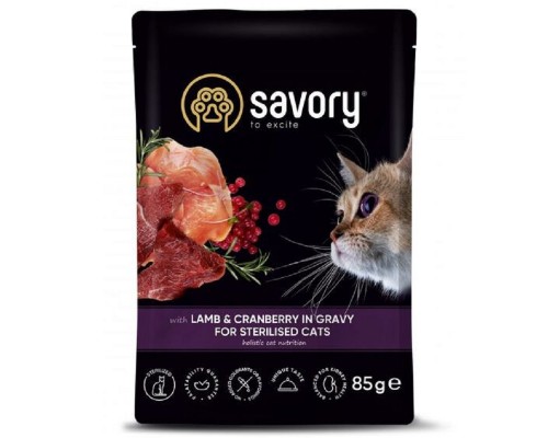 Корм для стерилизованных котов Sterilised Cats with Lamb and Cranberries in Gravy ягненок с клюквой в соусе 85 г Savory