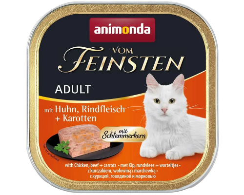 Корм д/кот Амонд Vom Feinsten Adult Chicken Beef + Carrots консервы курица говядина морковь 100г AM-83262