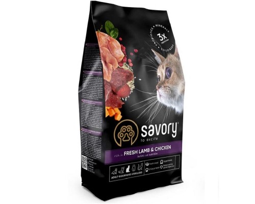 Корм Сейворі SAVORY сухий для стерилізованих котів зі свіжим ягням і куркою 2кг