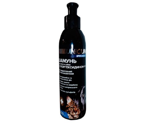 Шампунь для кошек и собак Unicum противомикробный с хлоргексидином 4% 200 мл Unicum