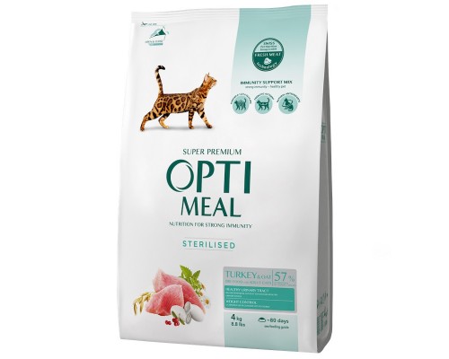 Сухой корм для стерилизованных котов Adult Cat Sterilised Turkey with oat с индейкой и овсом 4 кг Optimeal