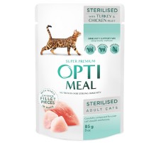 Корм для стерилизованых котов Sterilised Turkey and Chicken с индейкой и куриным филе в соусе 85 г Optimeal