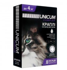 Краплі від бліх, кліщів і гельмінтів на холку Unicum complex для котів 0-4 кг №4 