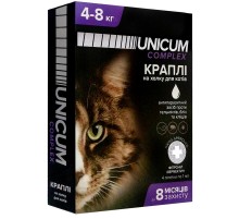 Капли на холку для кошек 4-8 кг Unicum Рremium от блох и клещей,гельминтов №4 Unicum