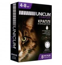 Капли на холку для кошек 4-8 кг Unicum Рremium от блох и клещей,гельминтов №4 Unicum