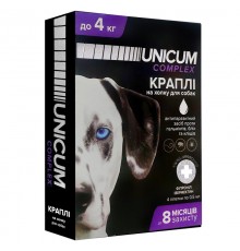 Капли на холку Unicum Сomplex от блох клещей и гельминтов для собак 0-4 кг №4 Unicum