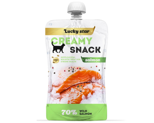 Лакомство для котов Creamy Snacks Salmon нежное пюре из мякоти дикого лосося 85 г Lucky Star